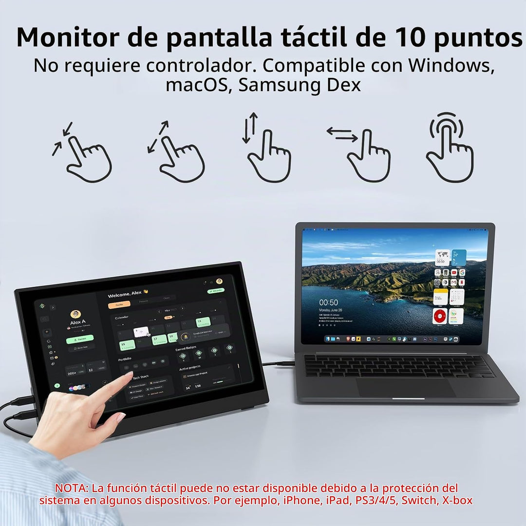 InnoView Monitor portátil con pantalla táctil de 15.6 pulgadas, 108...