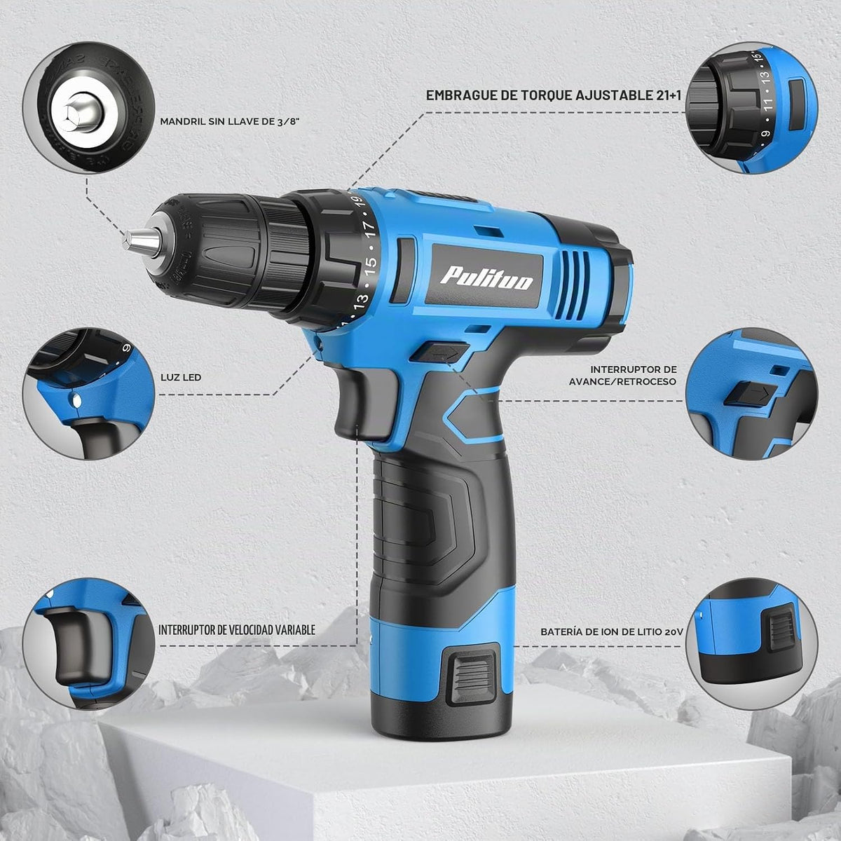 PULITUO Juego de herramientas, juego de 149 piezas de taladro inalámbrico azul de 12 V, caja de herramientas, kits de herramientas manuales para mujeres y hombres y entusiastas del bricolaje, para