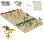 HOROW Juego de mesa de carreras de caballos de metal, juego de mesa Finish Line, edición de lujo, tablero de carreras de madera maciza, 11 lotes de caballos modelo de metal, 2 juegos de dados y 2 cajas de cartas..