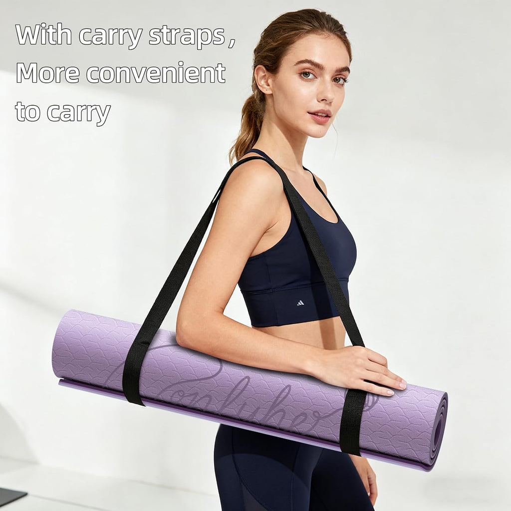 Tapete de yoga extra grande de 0.394 in de grosor, ancho y largo, antideslizante, resistente a desgarros, para entrenamientos en interiores, hogar, pilates y gimnasio, adecuado para hombres y mujeres