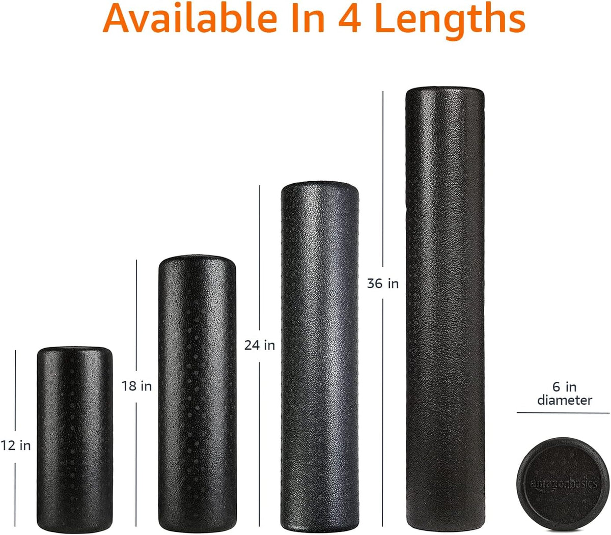 Amazon Basics Rodillo de espuma de alta densidad para ejercicio, estiramiento y recuperación muscular, 36 pulgadas, color negro