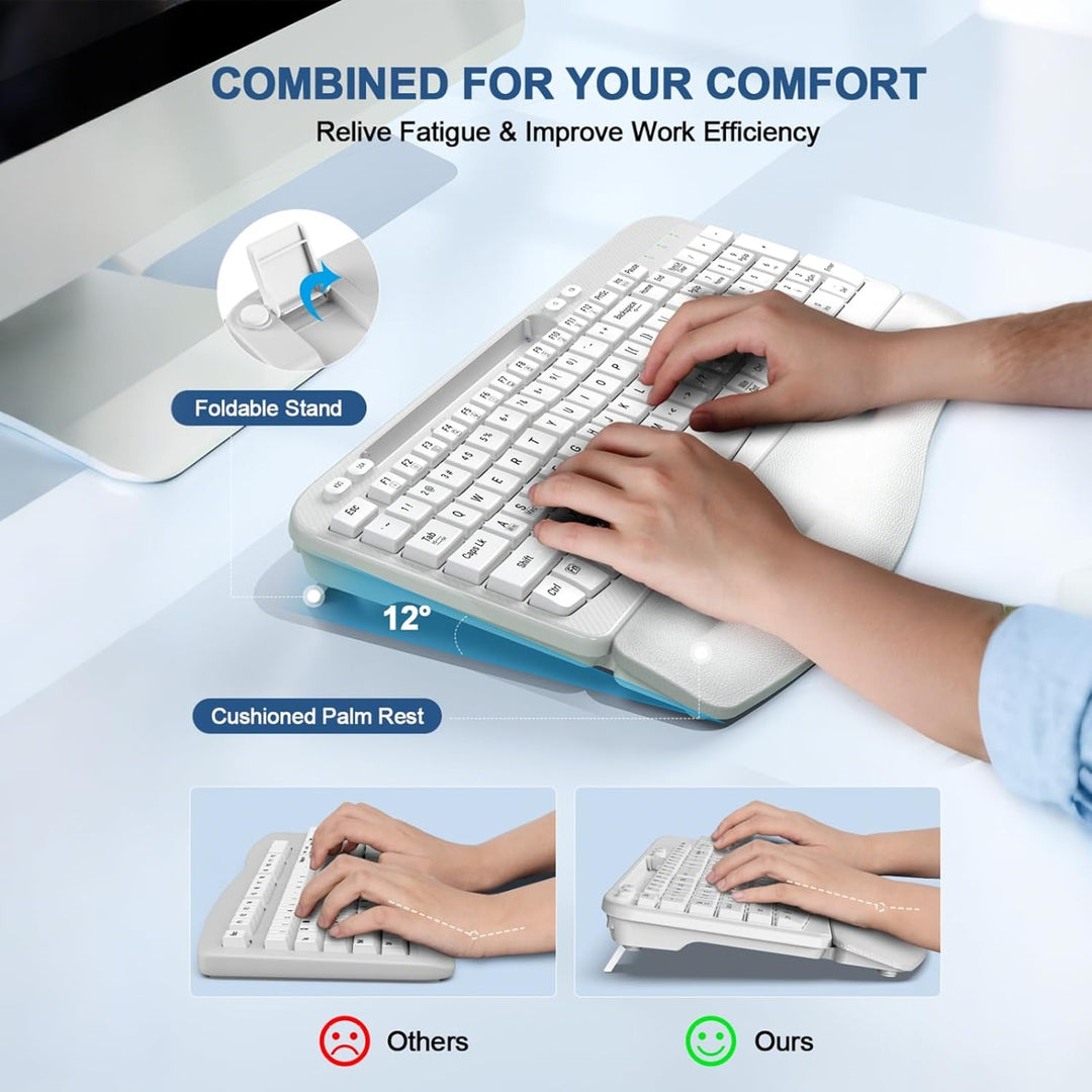 Teclado inalámbrico ergonómico con reposamuñecas acolchado, teclas...