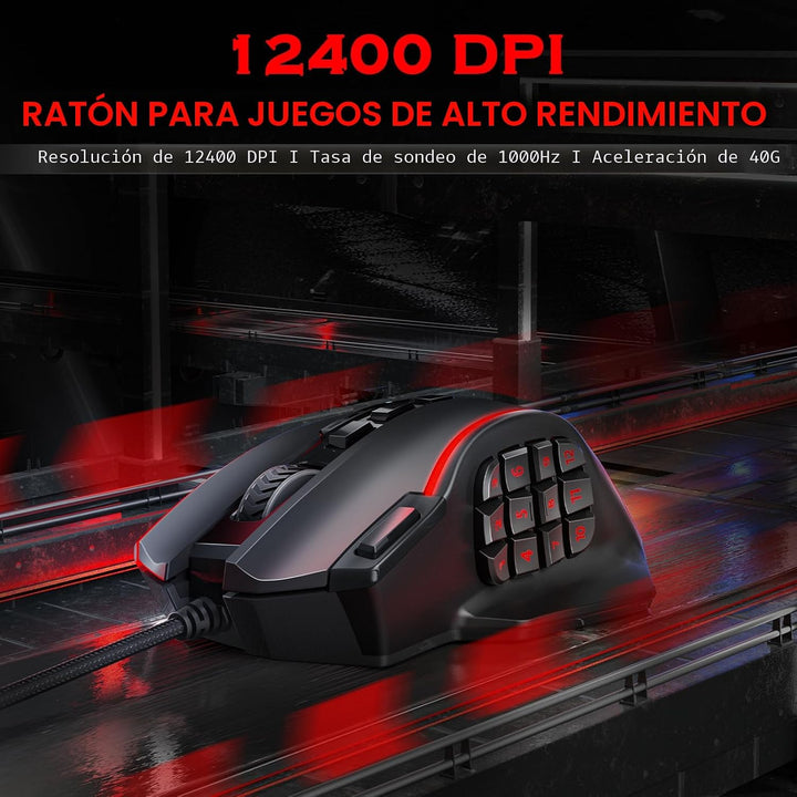 Redragon Ratón para Juegos, Ratón MMO para Juegos con hasta 12400 D...