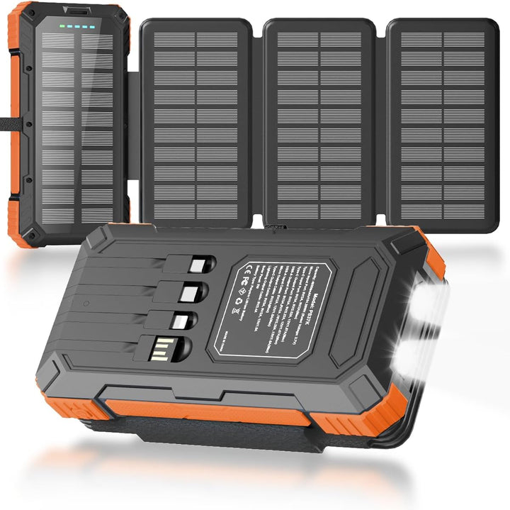 Kepswin Cargador Solar Power Bank 49800mAh con 4 Cables Integrados...