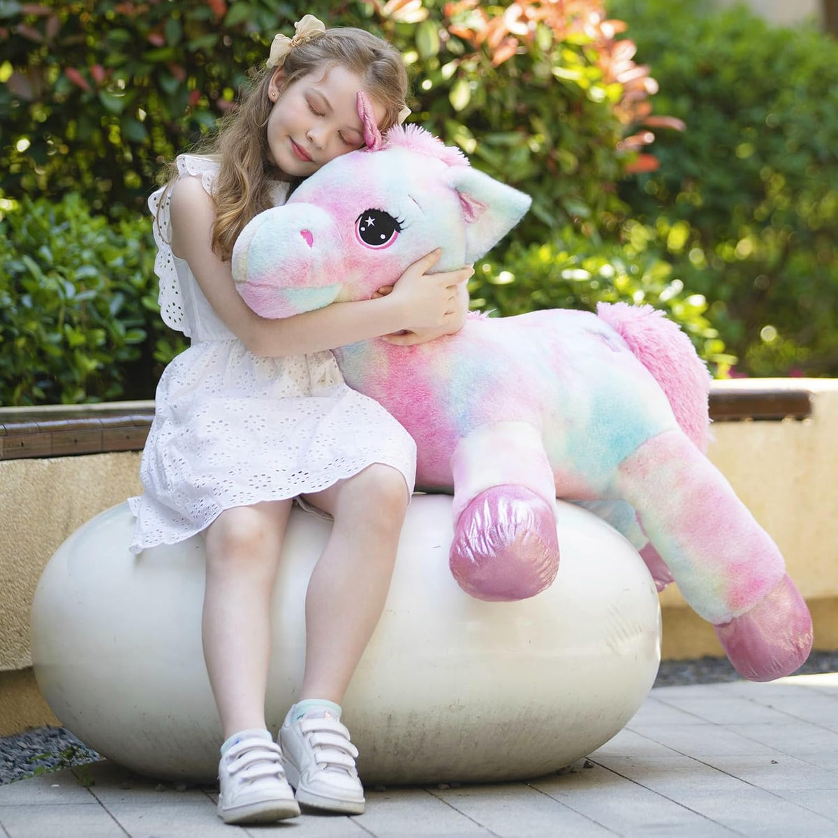 Tezituor - Unicornio gigante de 43 pulgadas, unicornio de peluche rosa arcoíris
