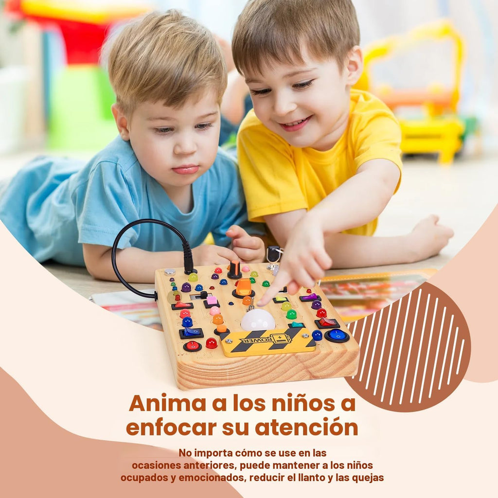 Tablero de actividades con 19 interruptores de luz LED, juguetes Montessori para niños de 1, 2, 3 años, tablero sensorial de madera, juguetes de viaje para niños y niñas de 1, 2, 3 años, regalo de cumpleaños (grande)