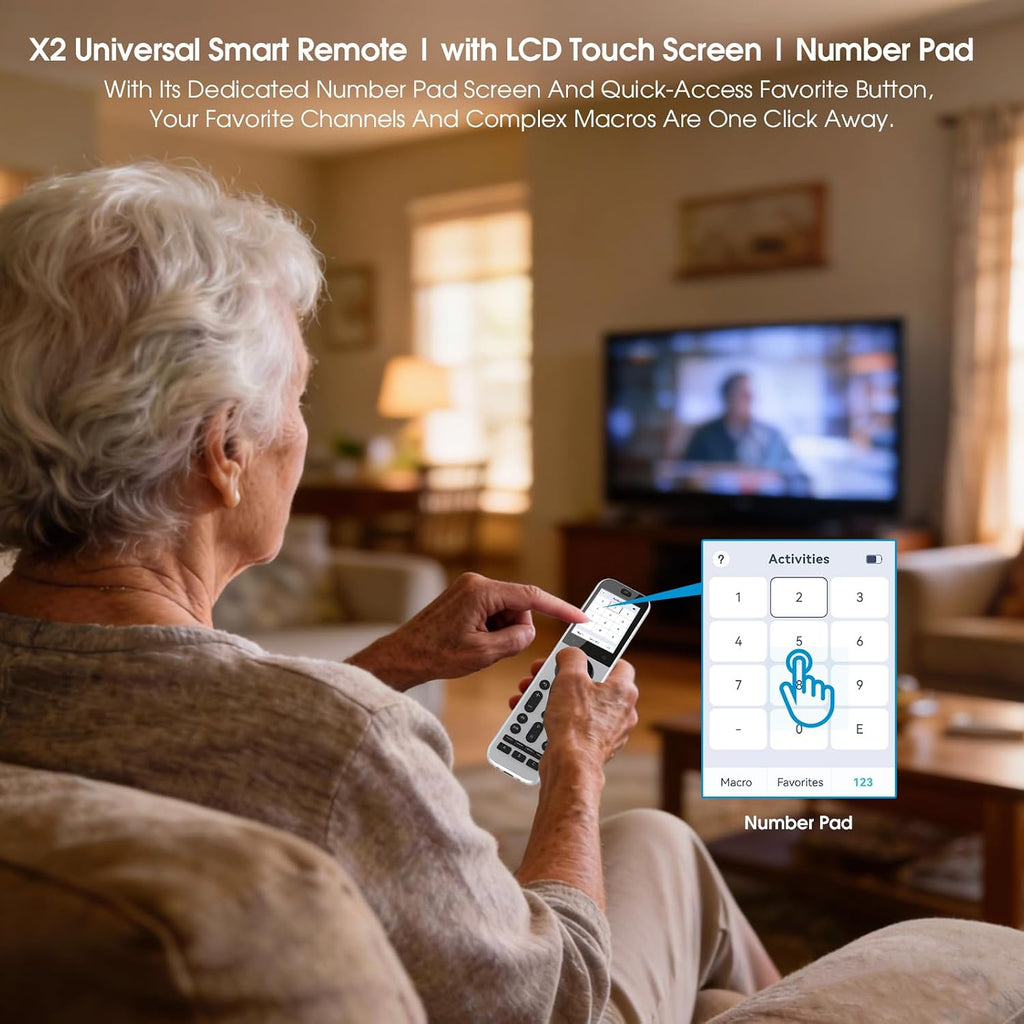 SofaBaton Control remoto universal X2 con pantalla táctil y concentrador, control remoto inteligente todo en uno con base de carga y aplicación personalizada, actividades de un solo toque, funciona