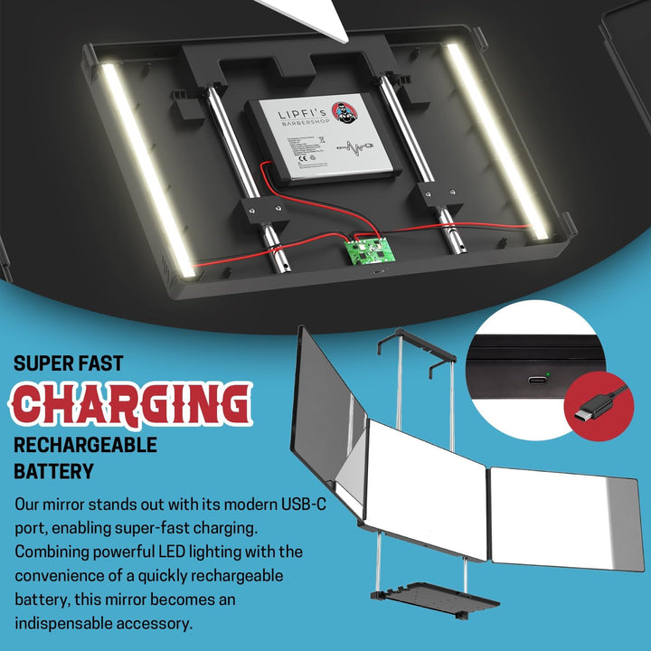 LIPFISBARBERSHOP.COM El espejo LED 360 para el cuidado de los hombr...