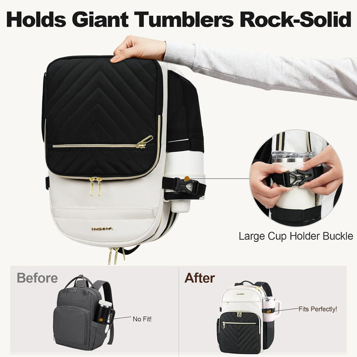 VANKEAN Mochila para laptop para mujer con bolsillo para vaso de gr...