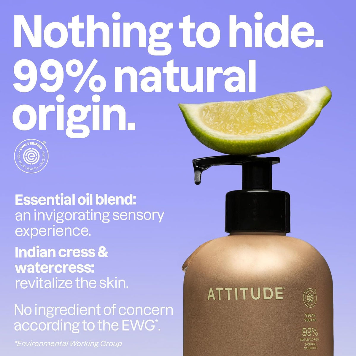 ATTITUDE Jabón líquido para manos con aceites esenciales, lavado de...