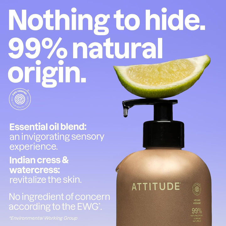 ATTITUDE Jabón líquido para manos con aceites esenciales, lavado de...