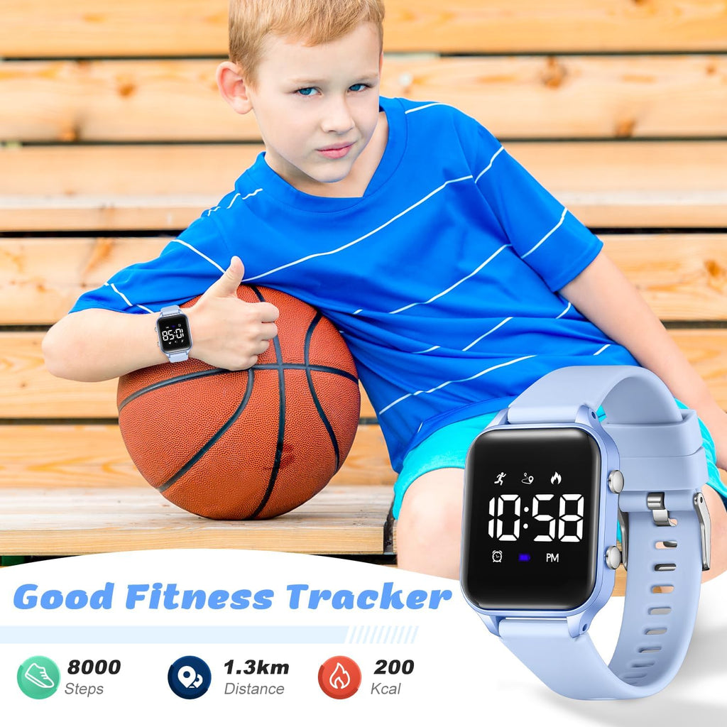 L LAVAREDO Relojes digitales para niños y niñas, reloj deportivo impermeable con podómetro, cronómetro, alarma de vibración para edades de 5 a 13 años, sin aplicación, reloj de seguimiento de
