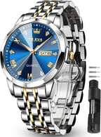 OLEVS Relojes para hombre de lujo de acero inoxidable 30M impermeable