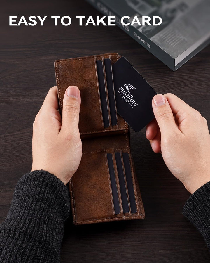 Cartera para hombre con RFID, de piel auténtica, delgada y plegable...