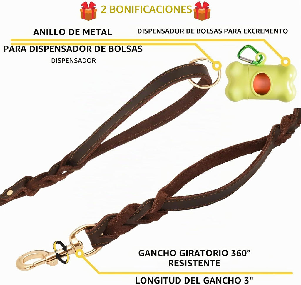 Correa de cuero para perro con asa de tráfico, 6 pies, perros