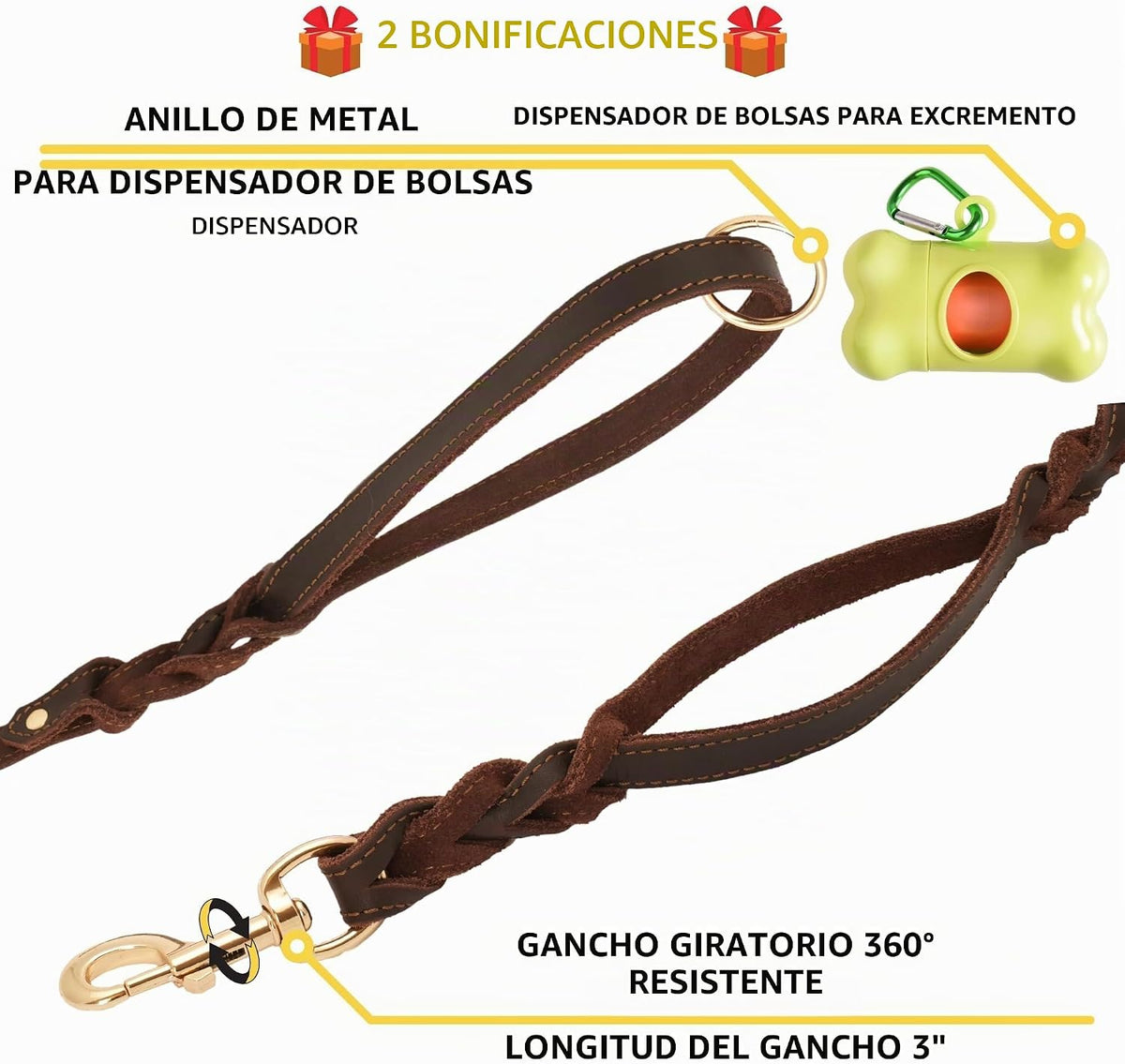Correa de cuero para perro con asa de tráfico, 6 pies, perros