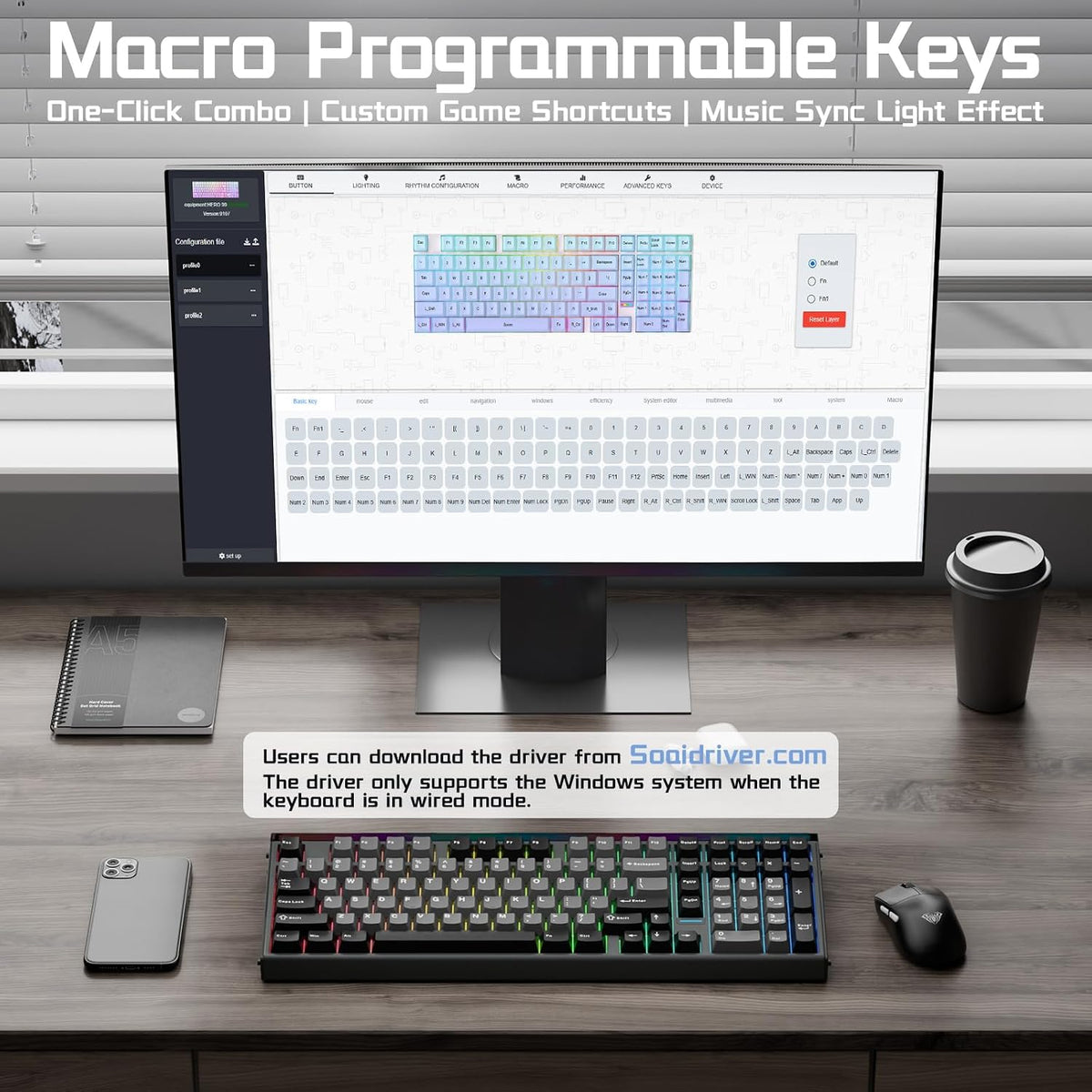 AULA Hero 99 - Teclado con cable para juegos, teclado de efecto Hal...