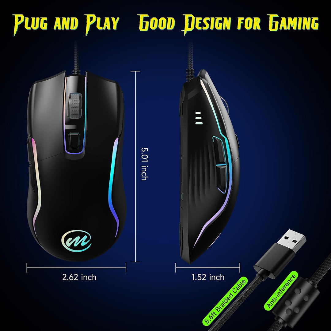 memzuoix Mouse para juegos con cable RGB - 6 DPI ajustables hasta 1...