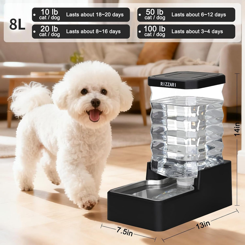 RIZZARI Dispensador de agua para perros con gravedad de 2.1 galones: sin