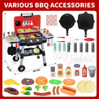 Juguetes de cocina para niños, juego de parrilla de barbacoa para niños con humo, sonido y luz, juguete de barbacoa de 2 niveles con rueda, juguetes de parrilla de juego al aire libre para niños