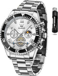 OLEVS Reloj de caballero Cronógrafo de lujo con fases de la luna, dos tonos, acero inoxidable, a prueba de agua, luminiscente, calendario empresarial, reloj de pulsera