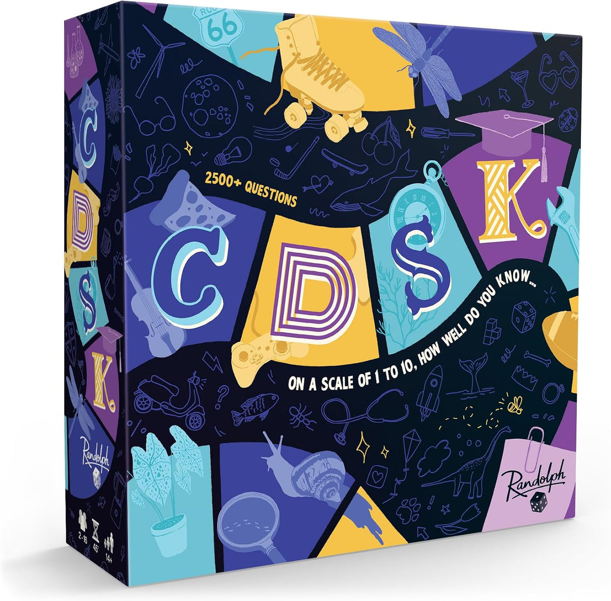 Randolph CDSK | Divertido juego de fiesta de trivia para adolescentes y adultos | Ideal para noches de juego y grupos grandes | Desafío de dos jugadores o equipo | Más de 2500 preguntas de trivia | A partir de 14 años | 2 a 16 jugadores | 45 minutos