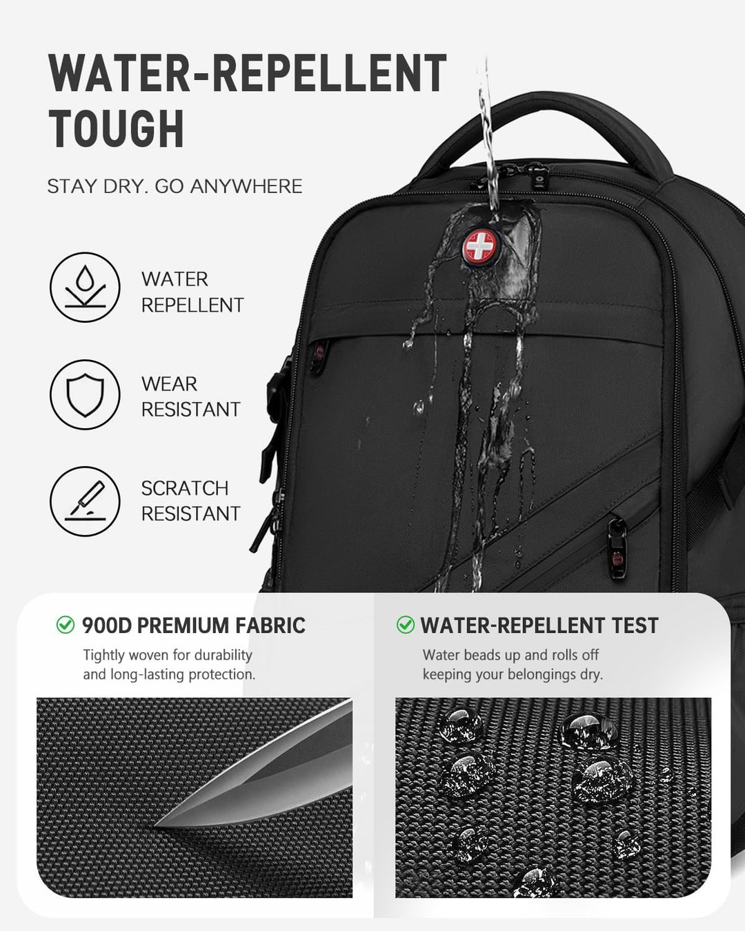 CROSSGEAR Mochila grande de viaje de 17.3 pulgadas, con cerradura a...