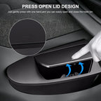 Safego Bote de basura para puerta delantera de automóvil para Tesla Model Y Juniper/YL 2026 2025, paquete de 2 cajas de almacenamiento para puerta lateral, accesorios organizadores con diseño de tapa