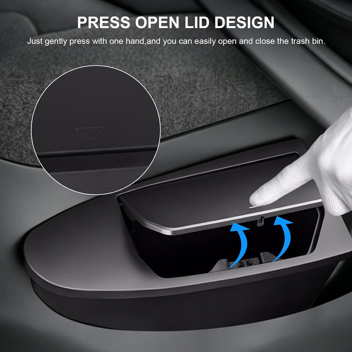 Safego Bote de basura para puerta delantera de automóvil para Tesla Model Y Juniper/YL 2026 2025, paquete de 2 cajas de almacenamiento para puerta lateral, accesorios organizadores con diseño de tapa