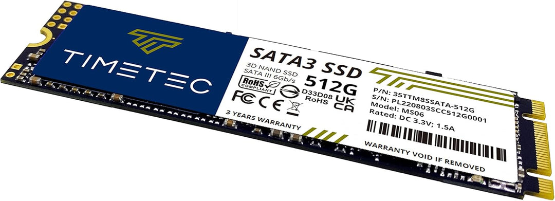 Timetec 512GB SSD 3D NAND SATA III 6Gb\/s M.2 2280 NGFF 256TBW Velo...