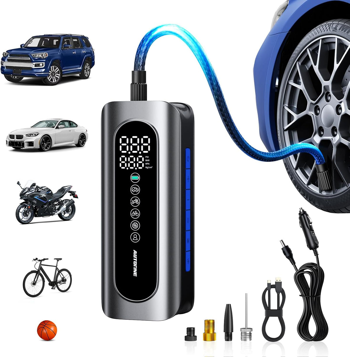 AUTOONE - Compresor de aire portátil para inflador de neumáticos, b...