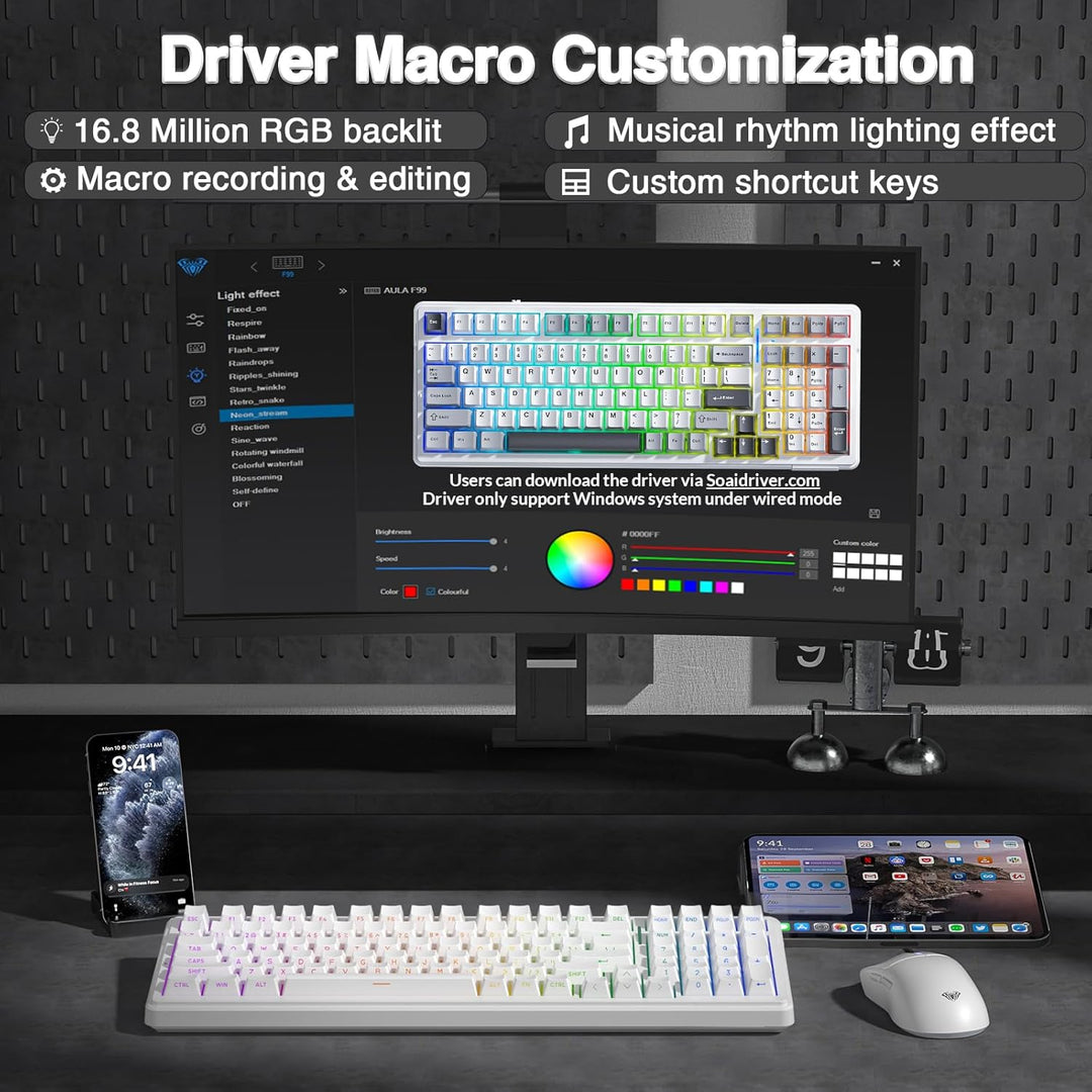 AULA Teclado mecánico inalámbrico F99, triple modo (BT5.0\/2.4GHz\/...
