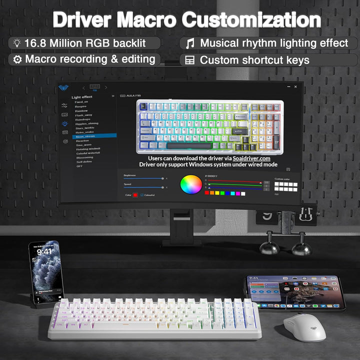 AULA Teclado mecánico inalámbrico F99, triple modo (BT5.0\/2.4GHz\/...