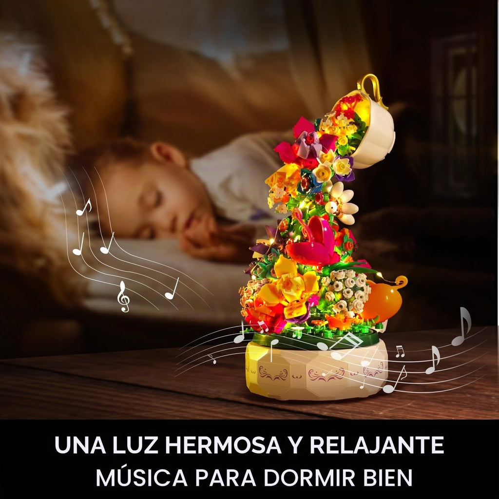 HOGOKIDS Juego de construcción de caja de música de flores con luz para