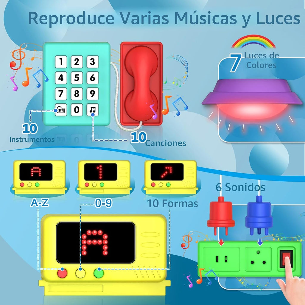 Juguetes para niños pequeños de 1-2 años, tablero ocupado musical Montessori, juguete educativo temprano para niños pequeños de 1-3 años, juguete de desarrollo de habilidades motoras para 12-18 meses