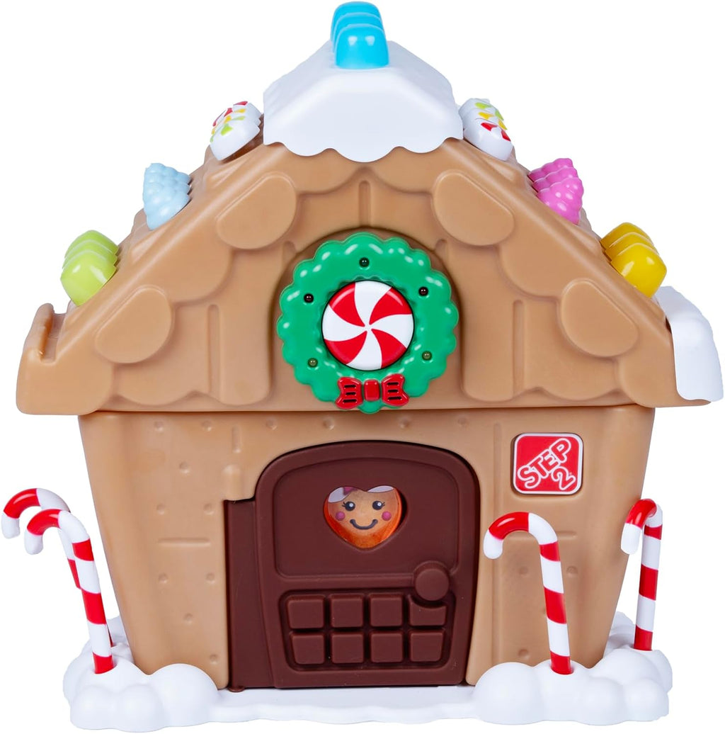 Step2 My First Gingerbread House, juguete interactivo navideño para niños, ilumina y reproduce música, incluye 20 accesorios, para niños pequeños de 1 año en adelante