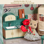 Juego de maletas de muebles de cocina para niños, 2 muñecas flexibles, mesa de comedor, utensilios de cocina, vajilla, refrigerador, pan, accesorios de casa de muñecas para juegos de simulación, regalo de Navidad y cumpleaños para niñas a partir de 3 años
