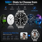 findtime Reloj inteligente para teléfonos Android, contestar llamadas, recordatorio de SMS, reloj inteligente compatible con iPhone, Bluetooth, acero inoxidable, reloj de fitness para hombre, reloj inteligente