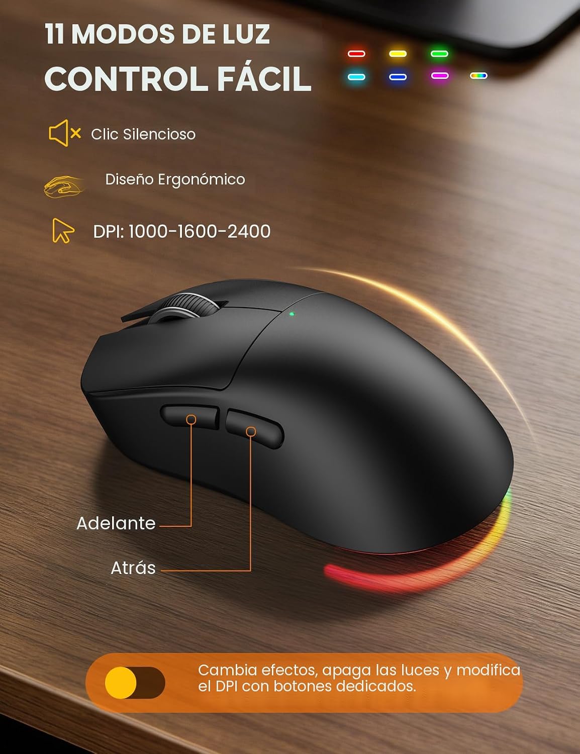 Teclado y mouse inalámbricos, máquina de escribir retroiluminada co...