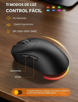 Teclado y mouse inalámbricos, máquina de escribir retroiluminada co...