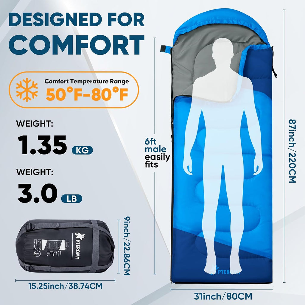 Sacos de Dormir para Adultos, Ultraligeros y Lavables a máquina, a Prueba de Agua para Senderismo, Camping y Mochila, para Clima Cálido y Frío, Esenciales de Camping para Viajar