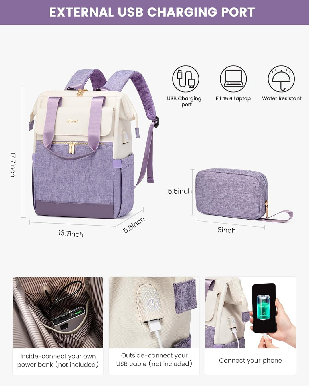 LOVEVOOK Mochila para laptop para mujer, mochila de trabajo convert...