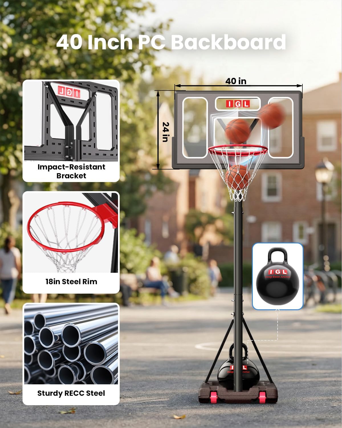 Aro de baloncesto portátil, sistema de canasta ajustable de 5.6-10 pies, aro de baloncesto de 44 pulgadas para exteriores y metas para niños, jóvenes y adultos en el patio trasero, entrada con