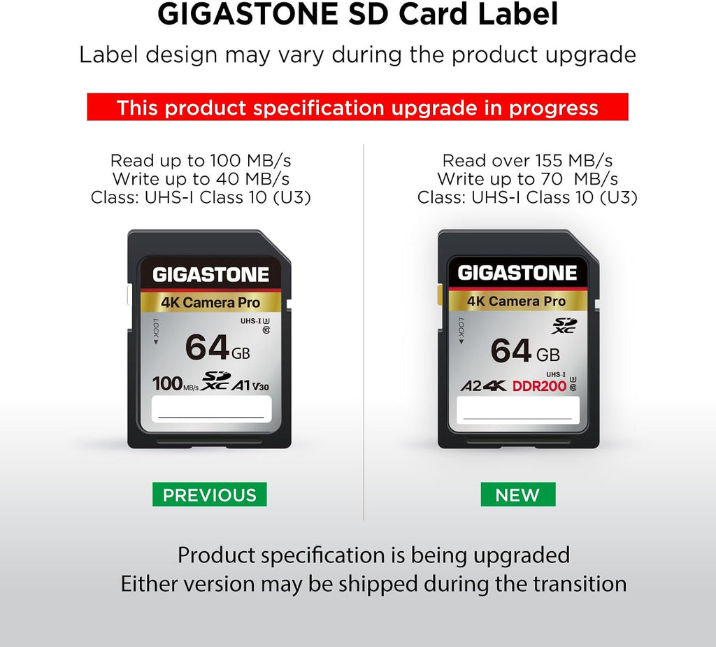 Recuperación de datos gratuita de 5 años: tarjeta SD GIGASTONE de 64 GB, cámara 4K Pro, velocidad de hasta 155 MB/s, tarjeta de memoria SDXC UHS-I A1 V30 SDXC 4K UHD compatible con cámara digital, con
