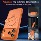 Funda magnética compatible con iPhone 17 Pro con soporte, prueba de caídas de grado militar, compatible con imán, anillo translúcido, parte trasera dura, borde suave, color naranja cósmico