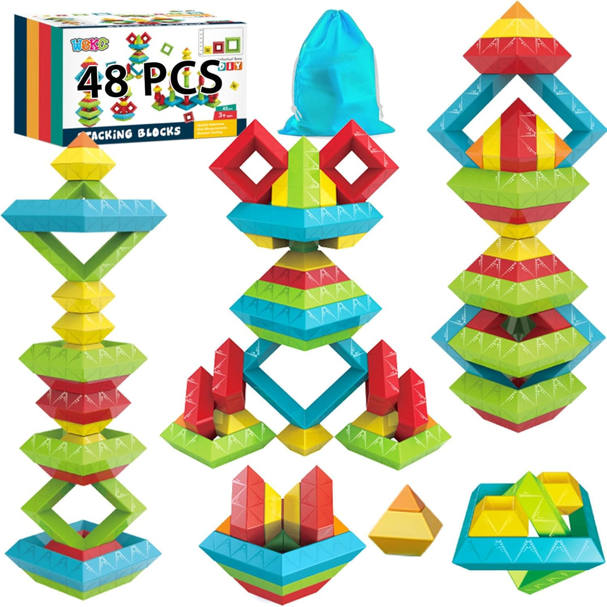 Bloques apilables de bloques de construcción de 48 piezas, juguetes