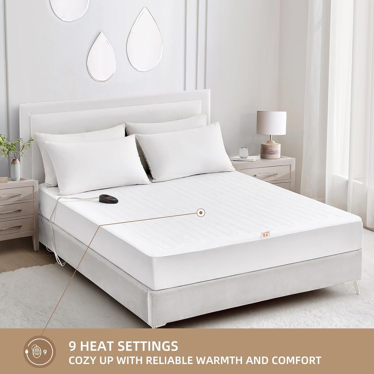 Almohadilla de colchón eléctrica térmica tamaño Twin XL, 39" x 80", calentador de cama, 9 ajustes de calor, apagado automático de 1-12 horas, bolsillo profundo, calentamiento rápido, lavable a