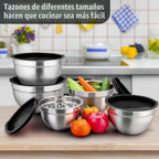 P&P CHEF Juego de tazones de metal con tapas, tapas herméticas y color