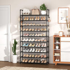 VTRIN Zapatero de 10 niveles, organizador de zapatos alto de gran capacidad con dos ganchos, estante de zapatos de metal resistente para entrada, armario, dormitorio
