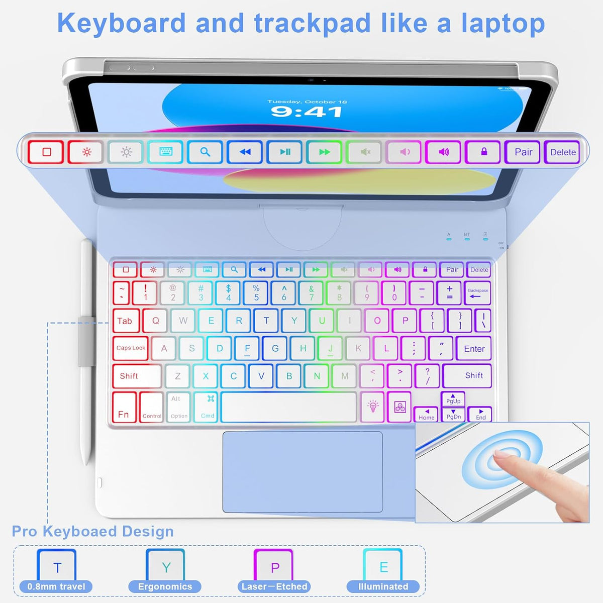CC Store Funda táctil para iPad A16 de 11ª y 10ª generación con teclado